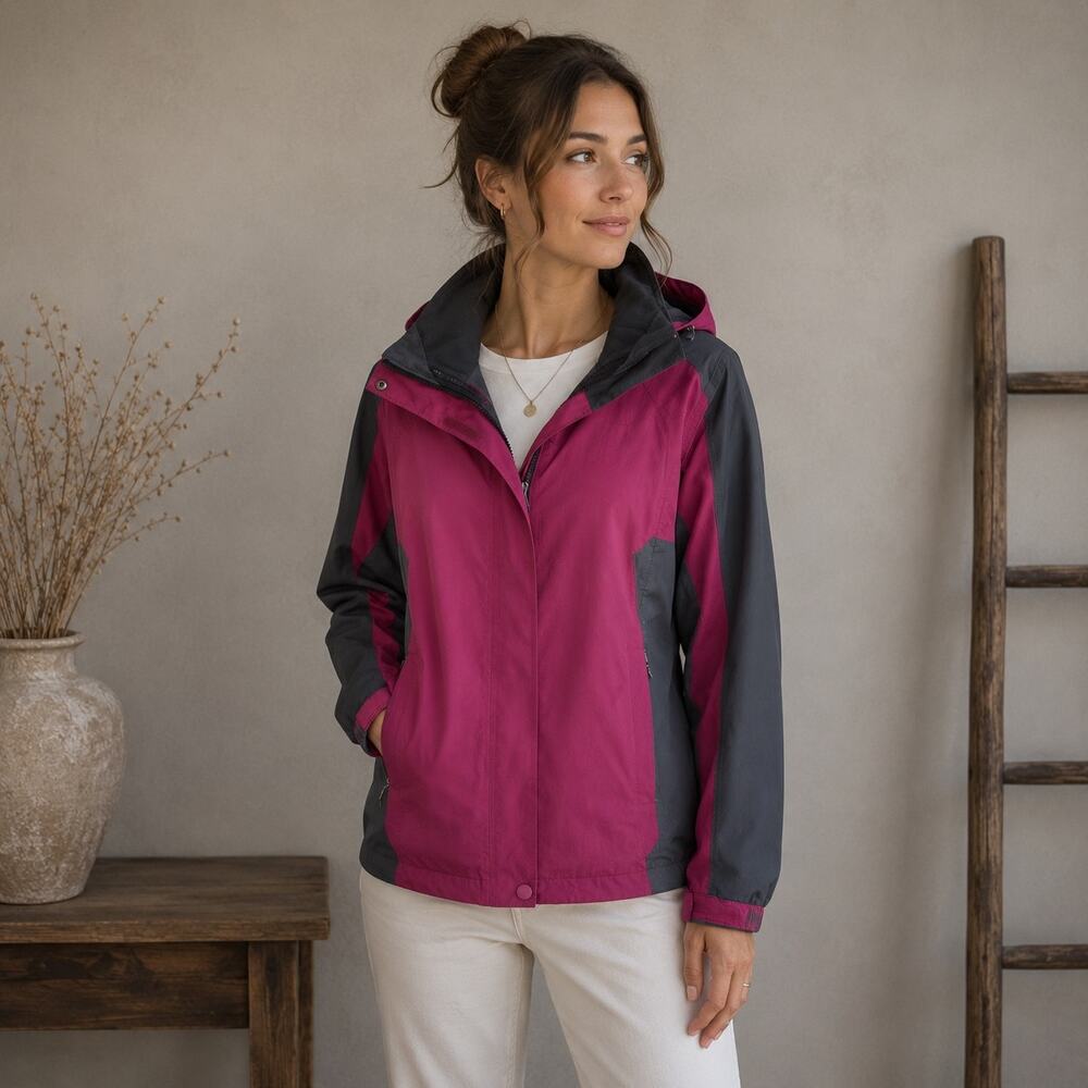 Quest Maroon Hooded Zip Ski Winter Snowboard Jacket Large